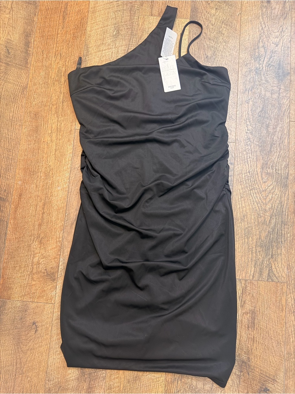 Grace Karin Black One-Shoulder Ruched Bodycon Dress